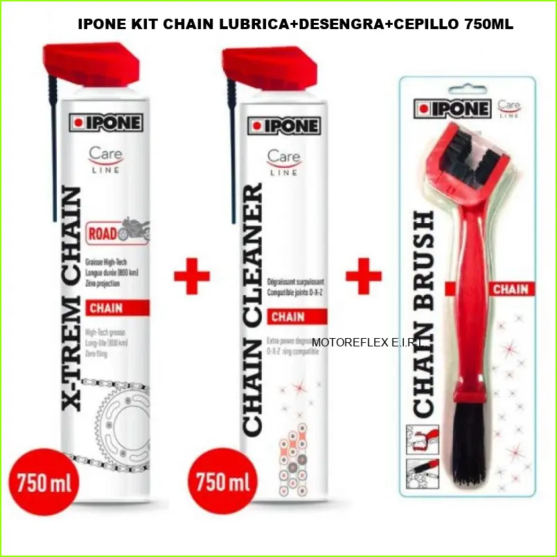 IPONE KIT CHAIN LUBRICA+DESENGRA+CEPILLO 750ML